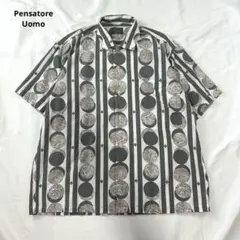 Pensatore Uomo 半袖シャツ L 総柄 コットンレーヨン 日本製