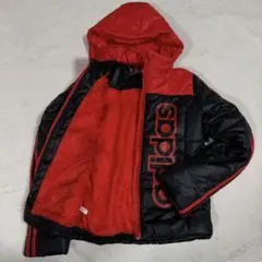 adidas フード付きダウンコート 黒/赤 中綿ジャケット　アディダス