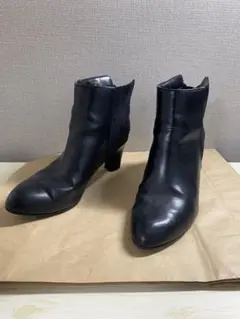 黒 レザー スエード ヒールブーツ