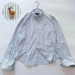 ラルフローレン　ブルーストライプシャツ　ポニー　SLIM FIT　10サイズ