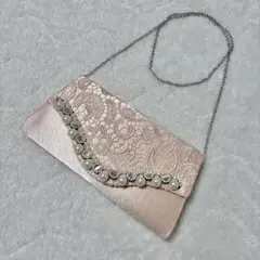【美品】パーティーバッグ ピンクページュ レース パール