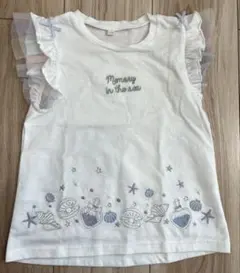 ホワイト フリル トップス 貝殻刺繍　110