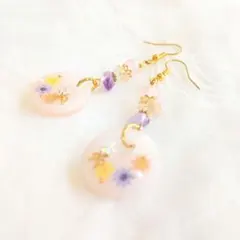 No.2974 アメジスト×ローズクォーツ フラワーピンクのピアス