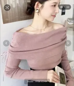 ドロストリボンオフショルニットプルオーバー M ピンク