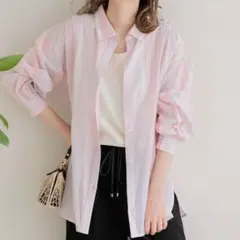 新品アーバンリサーチサニーレーベル　エアリーコットンストライプシャツ　ピンク