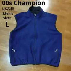 Champion 00s 刺繍ロゴ フルジップ フリースベスト ブルー L