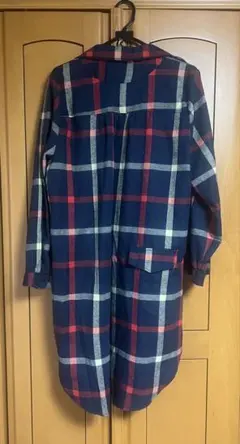 チェック柄長袖シャツワンピース