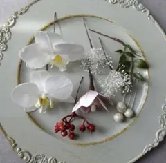 ＊お得なset＊胡蝶蘭と和風ヘアパーツset 結婚式　髪飾り　和装