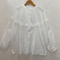ルピリアン　バンドカラーフリルホワイト　シャツ 長袖　新品