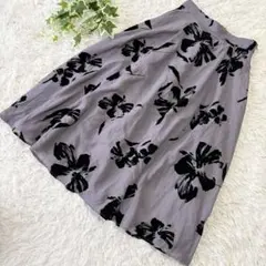 ミッシュマッシュ フレアスカート M グレージュ 花柄 フロッキー 高級