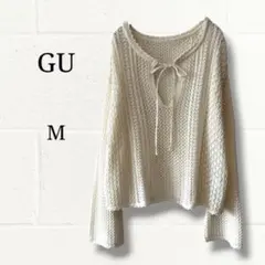 GU ジーユー 透かし編みニット セーター M オフホワイト フレアスリーブ
