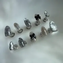 No.03シルバー マグネット　ハート　リボン 韓国風ネイルチップ