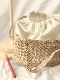 ハンドメイド　かぎ針編み　かごバッグ