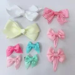 リボンヘアクリップ8点+ギンガムチェックヘアゴム