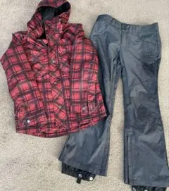 スノーボードウェアセット 赤と黒のチェック柄　エビスニット