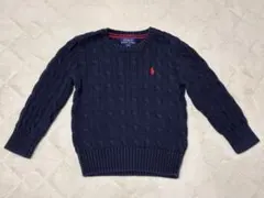 ラルフローレン　ロゴ刺繍付コットンケーブルセーター　ネイビー　3/3T