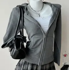 SHEIN ニットグレーパーカー