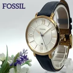 稼働品640 FOSSIL フォッシル クォーツ腕時計ゴールド/ネイビー デイトのサムネイル
