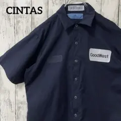 C3107 CINTAS 海外古着 ワークシャツ 無地 半袖シャツ ネイビー.のサムネイル