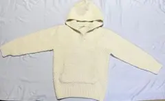 アイボリー ニット フード付きパーカー