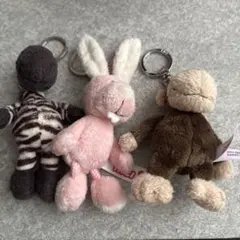 NICI うさぎ、しまうま、サル3点セットキーホルダー 約10cmのサムネイル