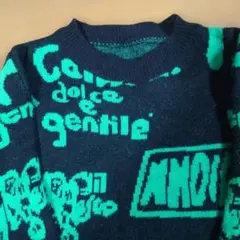 グラフィックプリント 長袖ニットセーター