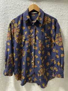 ◆美品◆長袖 総柄シャツアメカジ サイケ80s ポリシャツ　ビンテージ幾何学模様