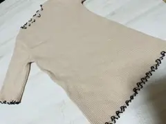 チャオパニック❤️ベージュラメフリル黒ライントップスニット❤️レディース❤️M