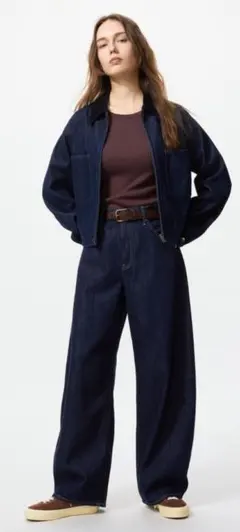 UNIQLO バギーカーブジーンズ 25インチ ネイビー