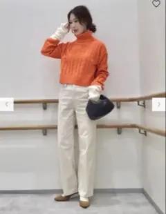 クリーム ストレートデニムパンツ