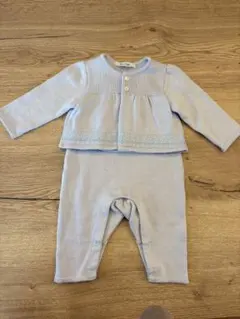 familiar 水色ニットロンパース・上着セット