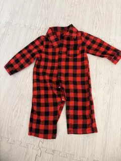赤黒チェック　ロンパース サイズ74 クリスマスコーデ