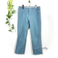 B-Three クロップド ストレッチデニムパンツ(L相当)ブルー ロゴ刺繍