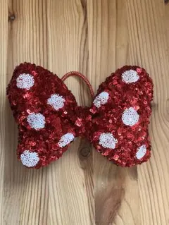 ディズニーリゾート ミニーちゃん スパンコールリボンヘアゴム 赤