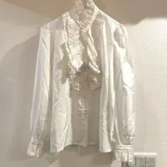 80s ヴィンテージ 昭和レトロ 長袖ブラウス フリル レース パールボタンのサムネイル