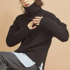 BEAUTY&YOUTH ウールカシミヤルーズタートルニット 黒 ゆったり F