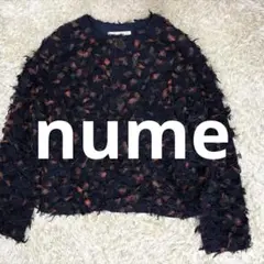 nume ヌメ ノーカラージャケット　フリル　チェック　紺　赤　ジャガード　立体のサムネイル