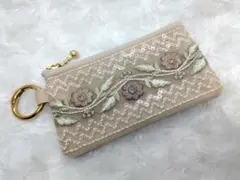 キーケース コインケース インド刺繍リボン×合皮 マルチポーチ