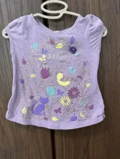 ANNA SUI mini 90cm＊半袖カットソー　紫　猫鳥箔押しのサムネイル
