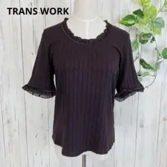 TRANS WORK＊ 46 L〜XL相当 リブ シフォンフリル 半袖カットソーのサムネイル