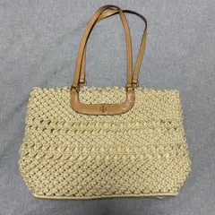 未使用級 TORY BURCH かごバッグ ラフィア ベージュ ポーチ付 未使用級 TORY BURCH かごバッグ ラフィア ベージュ ポーチ付