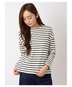 earth music&ecology ボーダーカットソー ドロップスリーブ