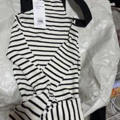 ホワイト/ブラック ストライプ ニットセーター F