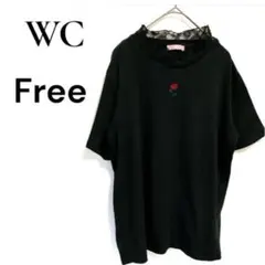 WC ダブルシー バラ 刺繍 レース Tシャツ ブラック フリーサイズ　半袖のサムネイル