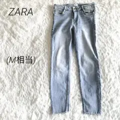 ザラ【M】スキニー ジーンズ デニム ライトブルー 裾 切りっぱなし カットオフ