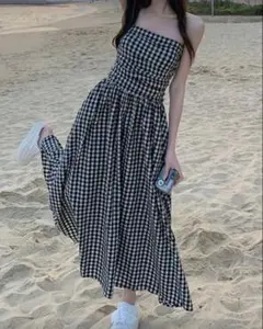 SHEIN ギンガムチェック ストラップレスドレス