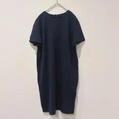 .ユニクロ カットソーワンピース 半袖 膝丈　紺　ネイビー M