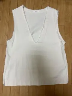 DISCOAT USコットンフリンジ 深Vベスト ホワイト