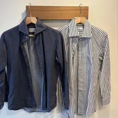 【美品/2枚セット】ストライプ柄長袖シャツ コットンシャツ Sサイズ