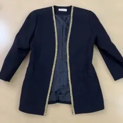 ノーカラージャケット M ネイビー ゴールドトリム